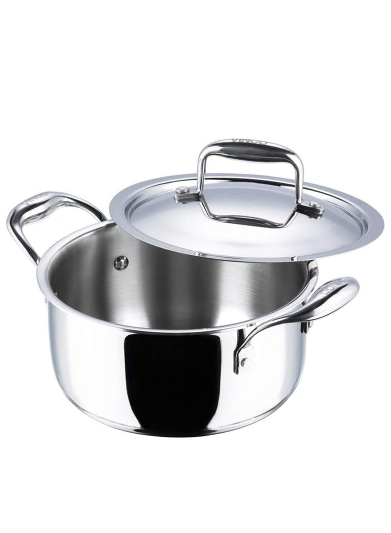 Vinod Platinum Triply Stainless Steel Saucepot with Lid - 20 cm, 3 L, 2.5mm Thickness, Silver (Induction Friendly) - Image 4