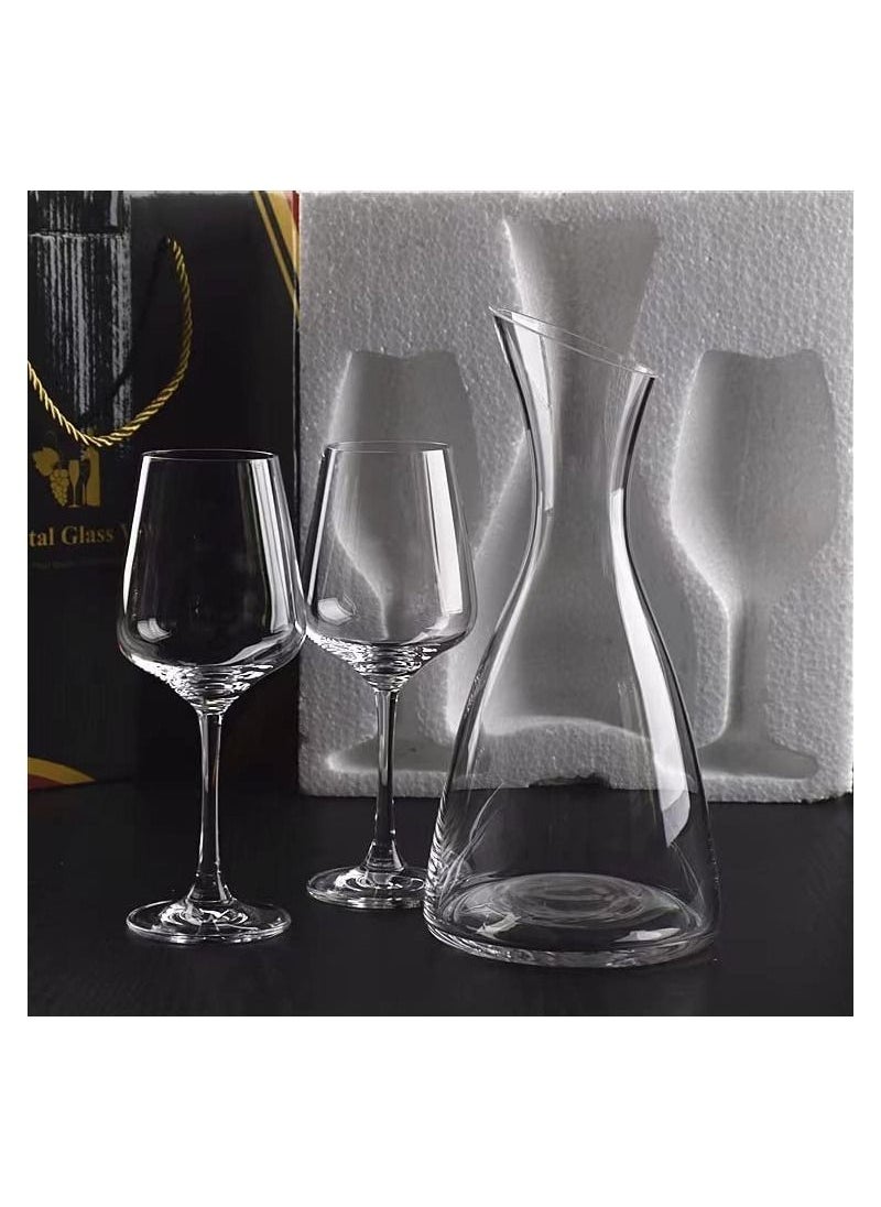 Generic Wine Decanter Aerator with 2 Stemmed Glasses Crystal Glass Wine Carafe  - Image 1