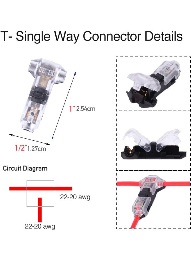 Brightfour Low Voltage Wire splice connectors - Pack of 12 Quick Solderless T Tap Connector 1 Pin,Rock Solid Connector for 24-20 AWG Cable for Vehicle/audio/video/Lighting and Automotive Uses - Image 2