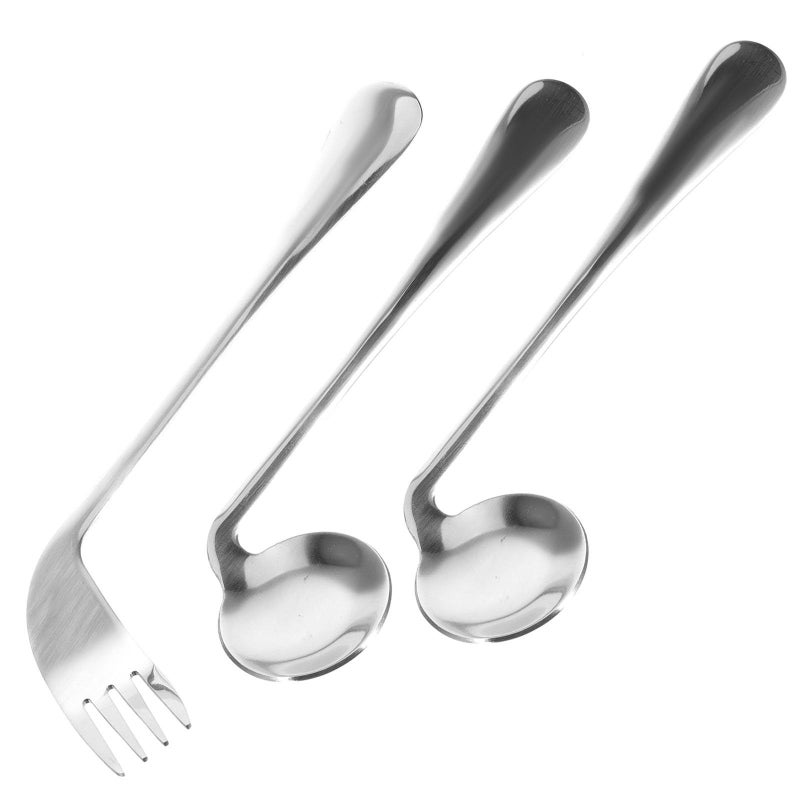 Right Handed Adaptive Curved Feeding Spoon and Fork for Seniors - Image 2