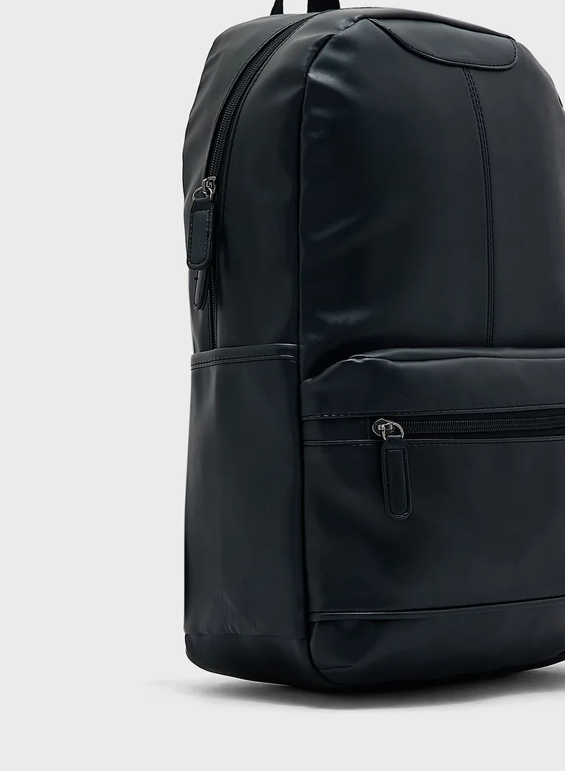 Robert Wood Men's Faux Leather Backpack With Laptop Sleeve