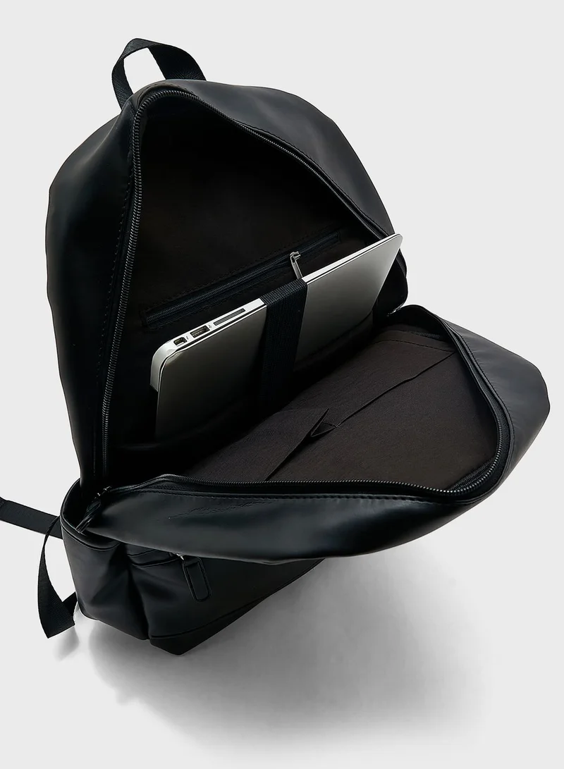 Robert Wood Men's Faux Leather Backpack With Laptop Sleeve