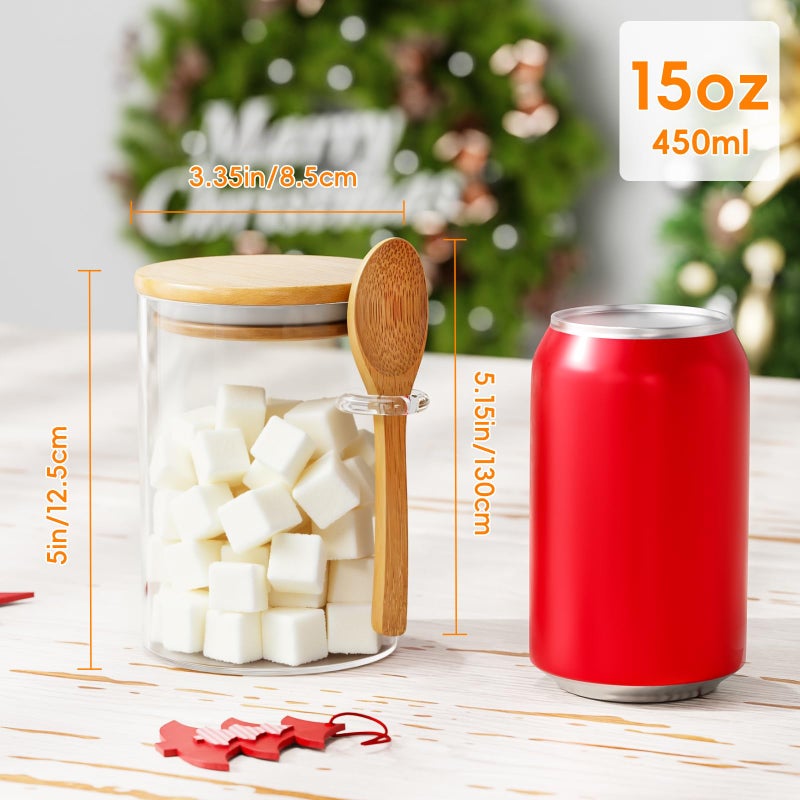 OneDream Glass Sugar Container with Spoon - 1 Pack 15oz Glass Jars with Bamboo Lid and Spoon, Bamboo Lid Storage Jar Containers for Coffee Beans, Spice, Brown Sugar, Tea, Flour, Nuts, Candy, Salts and More - Image 2
