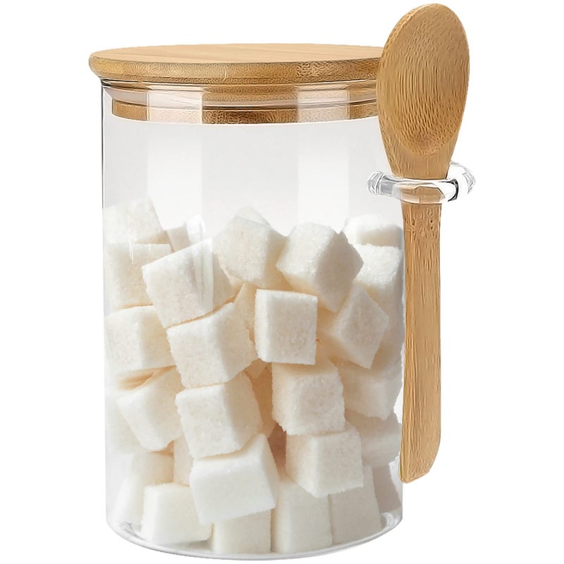 OneDream Glass Sugar Container with Spoon - 1 Pack 15oz Glass Jars with Bamboo Lid and Spoon, Bamboo Lid Storage Jar Containers for Coffee Beans, Spice, Brown Sugar, Tea, Flour, Nuts, Candy, Salts and More - Image 1