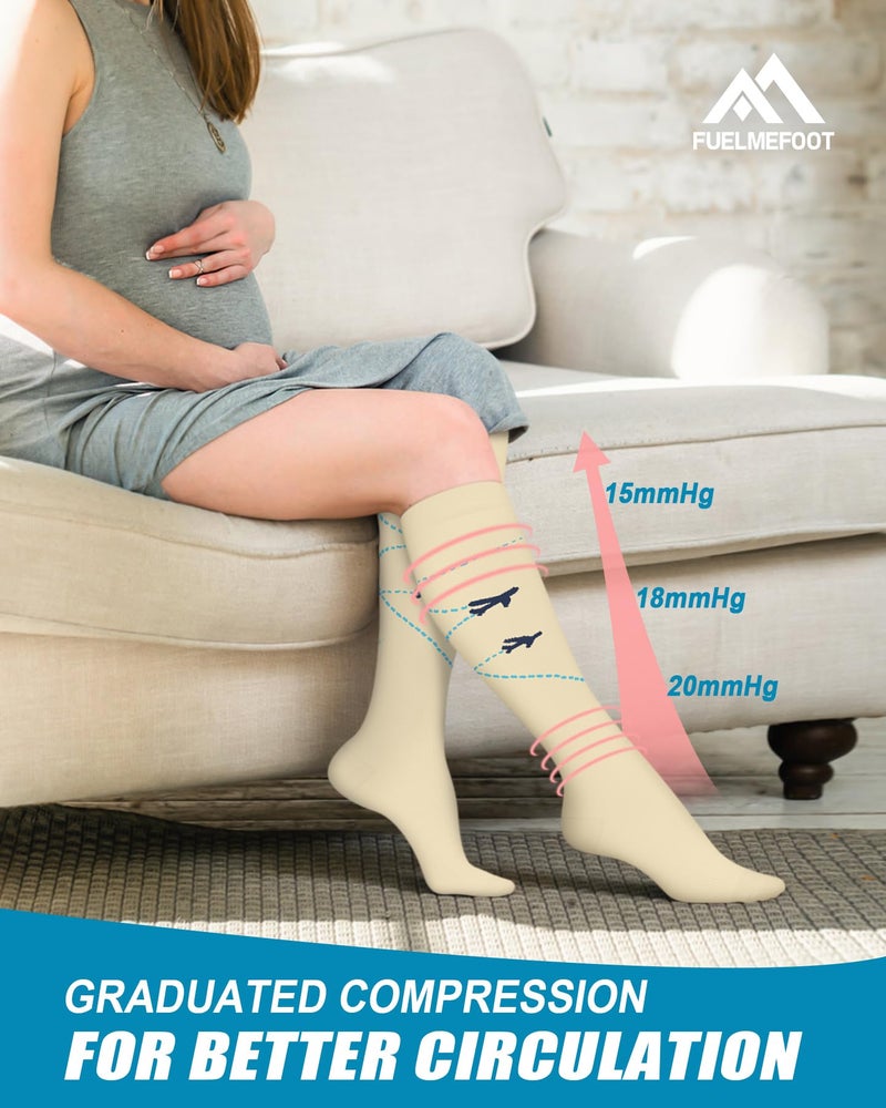 FuelMeFoot 6 Pairs Compression Socks for Women & Men 15-20mmHg Graduated Support Knee High Socks for Nurses, Travel, Athletic - Image 4