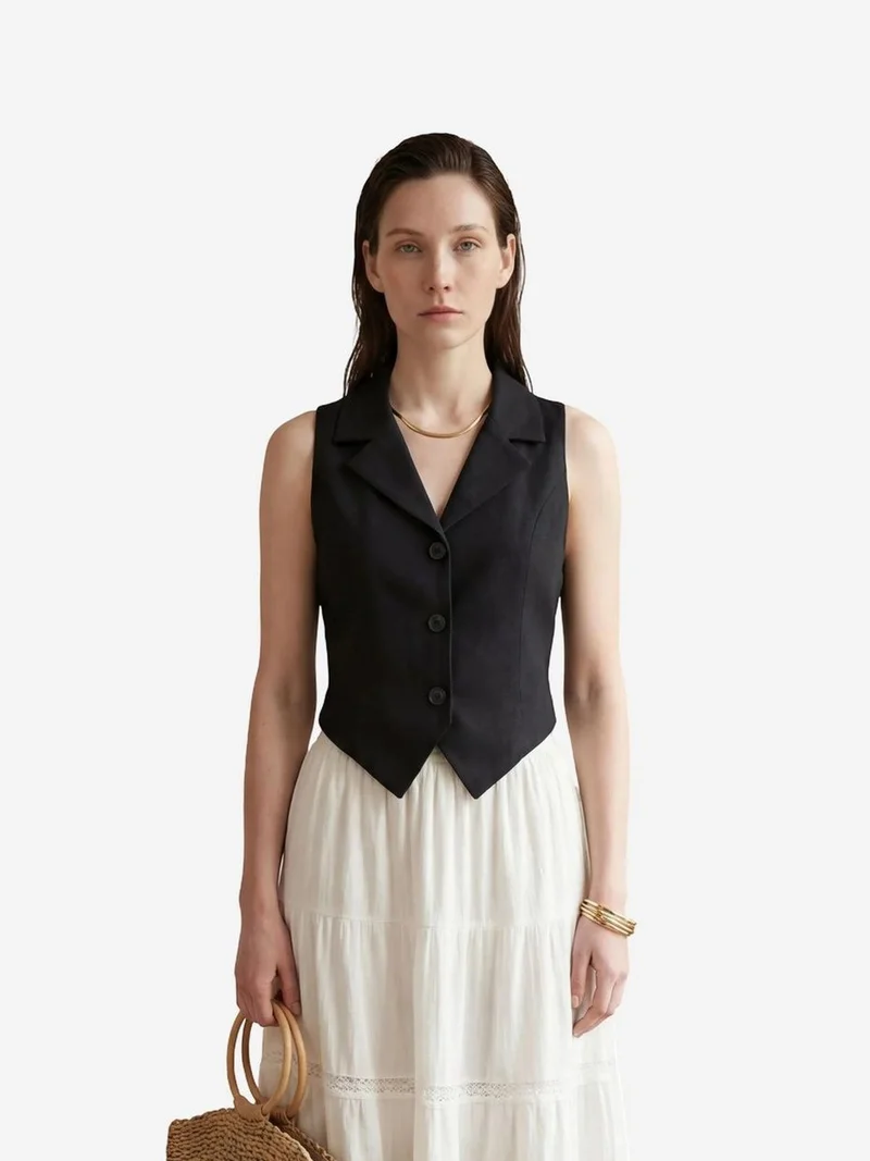 My Fashion Black MY FASHION Sleeveless Buttoned Waistcoat with Back Detail for Women | Best Price UAE