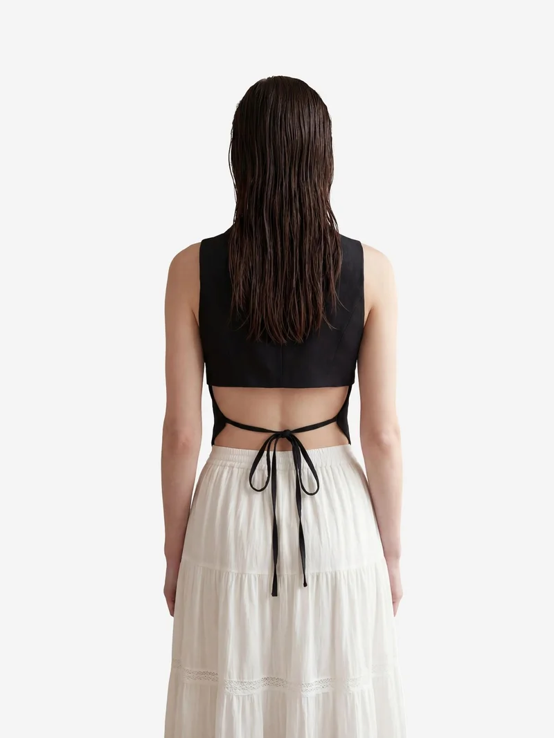 My Fashion Black MY FASHION Sleeveless Buttoned Waistcoat with Back Detail for Women | Best Price UAE