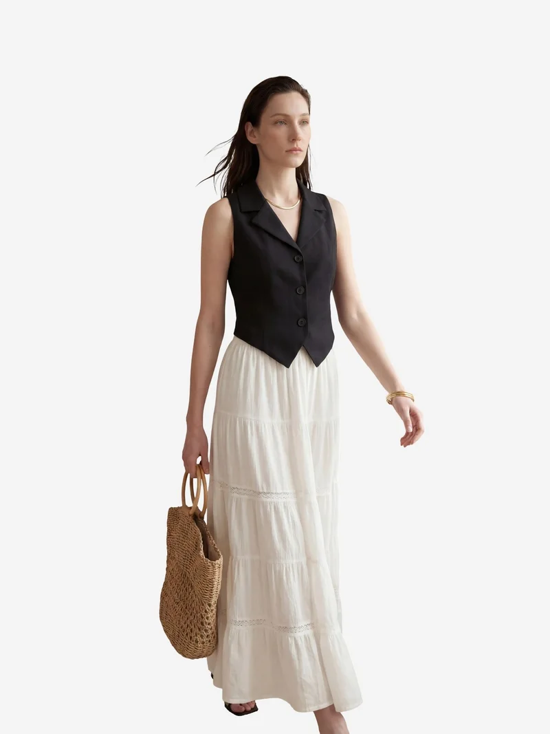 My Fashion Black MY FASHION Sleeveless Buttoned Waistcoat with Back Detail for Women | Best Price UAE