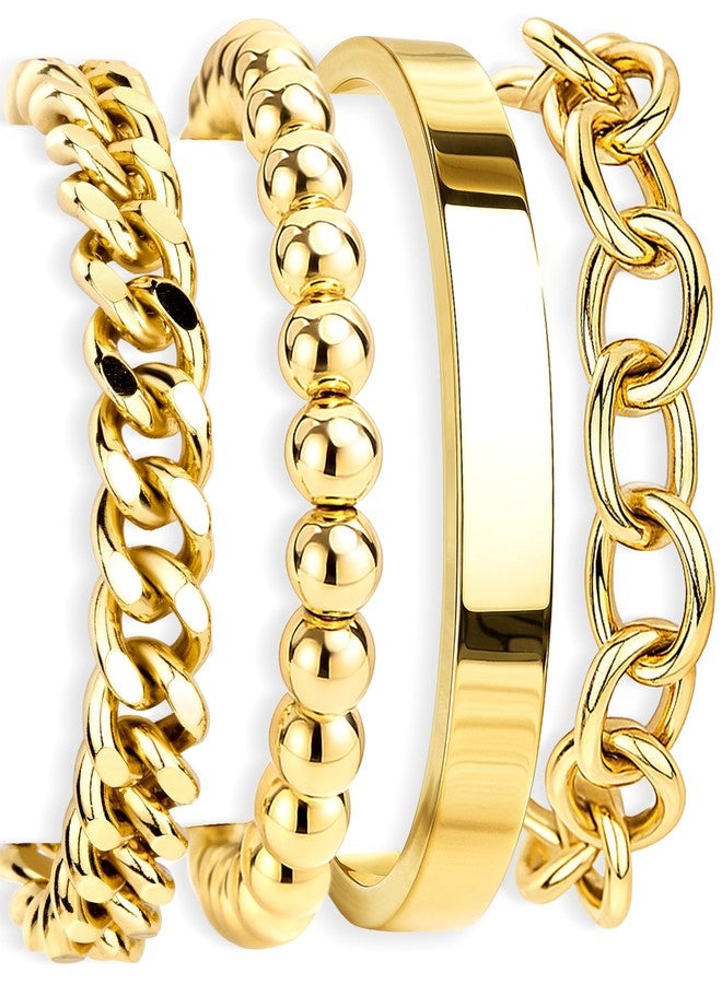 Poxtex أساور ذهبية للنساء، غير قابلة للتلف، أساور أنيقة قابلة للتكديس، أساور مطلية بالذهب قابلة للتكديس مع خرز، مشبك ورق كوبي، حبل ثعبان، سلسلة يد، هدايا مجوهرات للنساء - Image 1