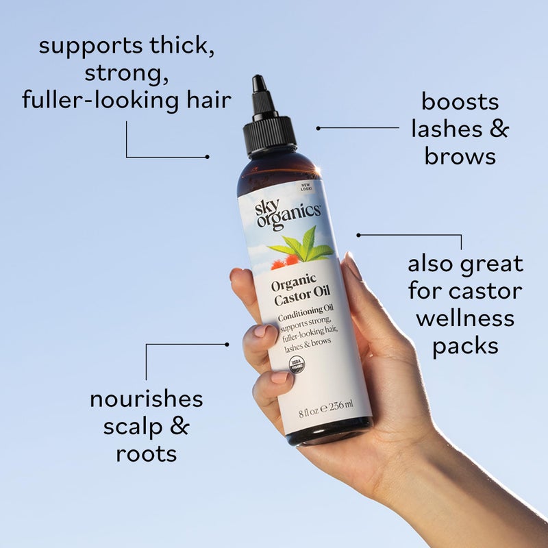 Sky Organics سكاي أورغانيكس - زيت الخروع العضوي - زيت شعر مكثف - فروة الرأس، الرموش، الحواجب - زيت خروع نقي معصور على البارد - بلسم طبيعي - أحماض دهنية أوميغا، نباتي - جمال، العناية بالشعر - 8 أونصات مع كتاب إلكتروني - Image 2