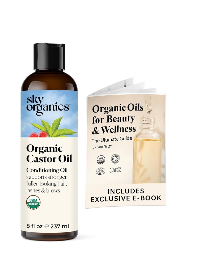 Sky Organics Sky Organics - Castor Oil Organic - Volumizing Hair Oil - Scalp, Lashes, Brows - Pure Castor Oil Cold Pressed - Natural Conditioner - Omega Fatty Acids, Vegan - Beauty, Hair Care - 8oz  - Image 1