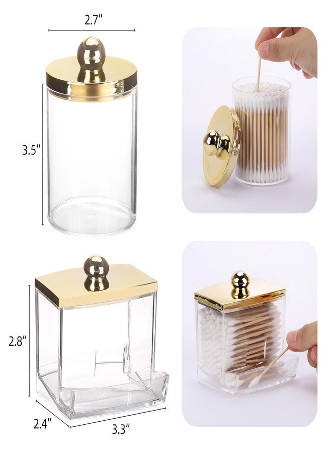 Tbestmax 2 Pack Qtips Dispenser - Bathroom Organizers and Storage Containers, Plastic Apothecary Jars with Gold Lids for Cotton Ball Swab Round Pads, Floss - Image 2