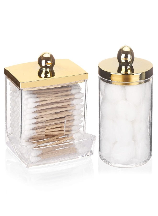 Tbestmax 2 Pack Qtips Dispenser - Bathroom Organizers and Storage Containers, Plastic Apothecary Jars with Gold Lids for Cotton Ball Swab Round Pads, Floss - Image 1