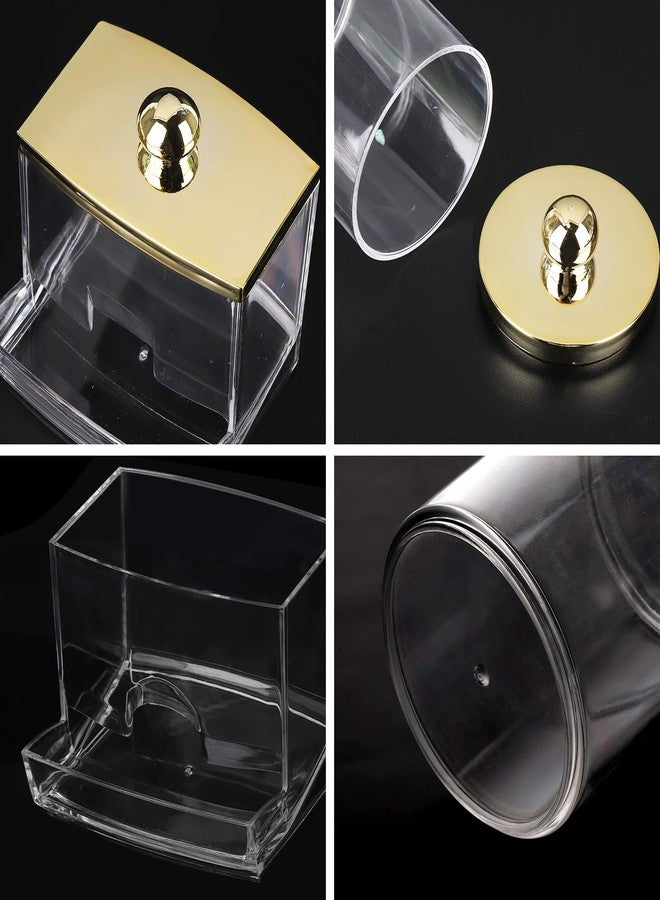 Tbestmax 2 Pack Qtips Dispenser - Bathroom Organizers and Storage Containers, Plastic Apothecary Jars with Gold Lids for Cotton Ball Swab Round Pads, Floss - Image 3