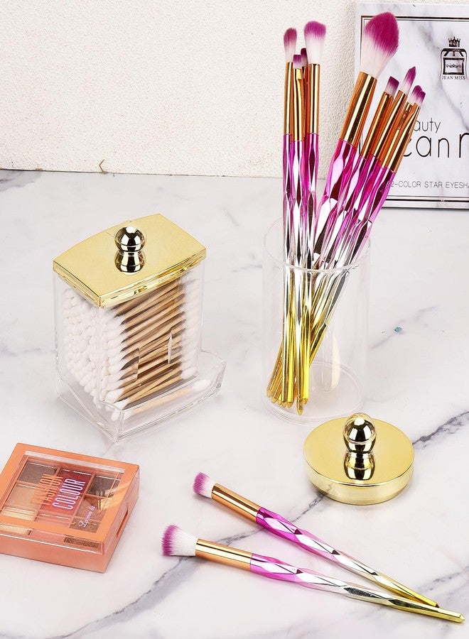 Tbestmax 2 Pack Qtips Dispenser - Bathroom Organizers and Storage Containers, Plastic Apothecary Jars with Gold Lids for Cotton Ball Swab Round Pads, Floss - Image 5