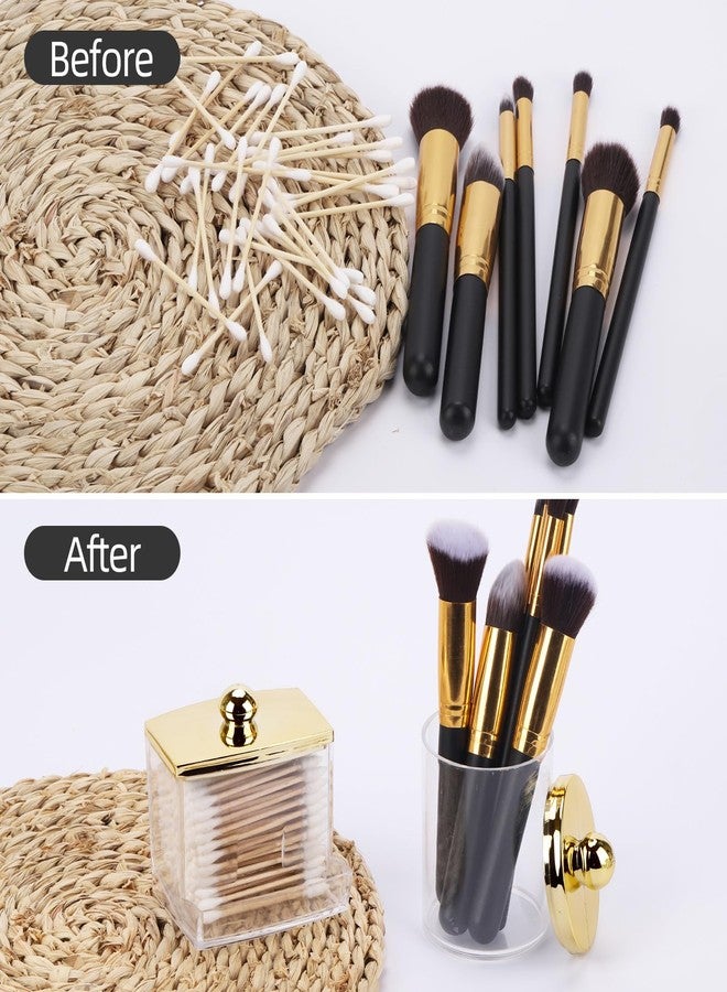 Tbestmax 2 Pack Qtips Dispenser - Bathroom Organizers and Storage Containers, Plastic Apothecary Jars with Gold Lids for Cotton Ball Swab Round Pads, Floss - Image 4