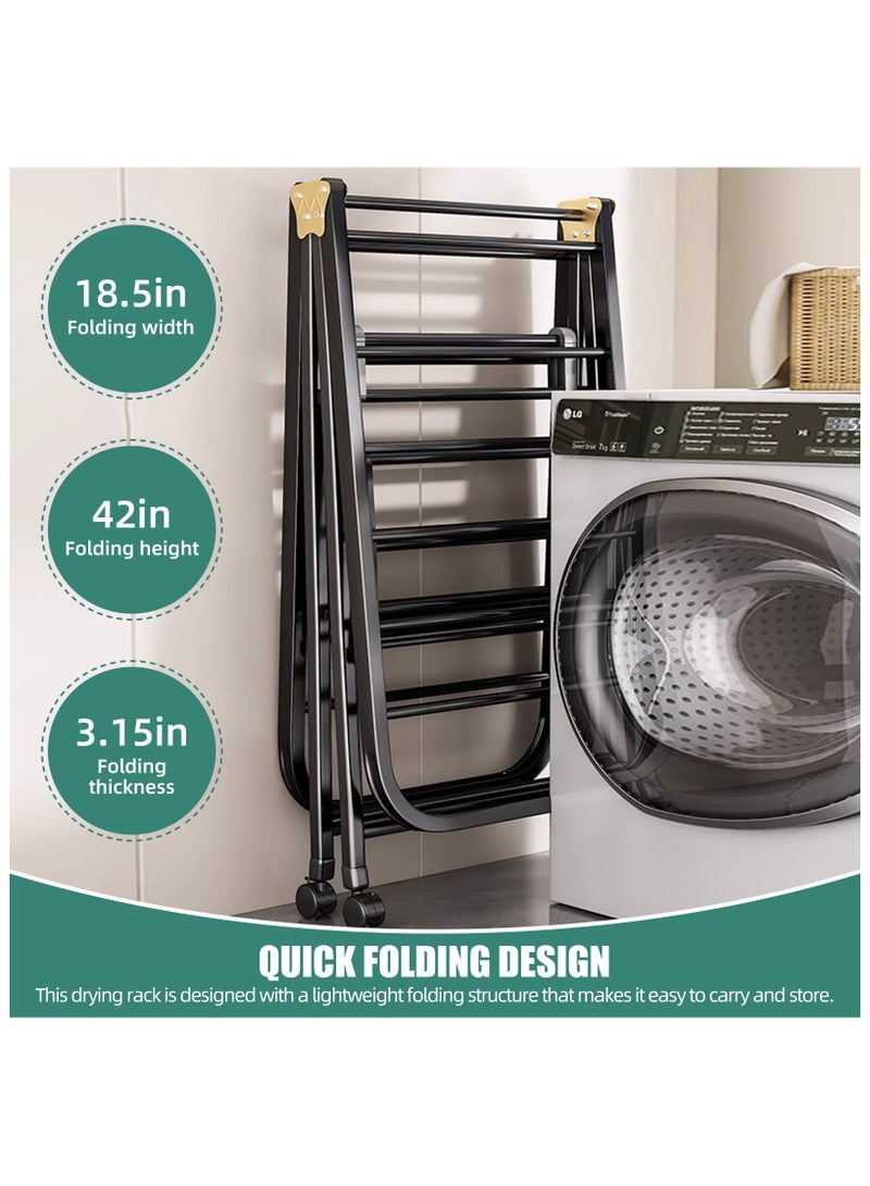 Foldable Clothes Drying Rack, 150 CM 3-Tier Large Carbon Steel Laundry Drying Stand with Adjustable Wings, Indoor Outdoor Collapsible Cloth Dryer for Clothes, Bedding & Shoes, with 4 Castors  - Image 3