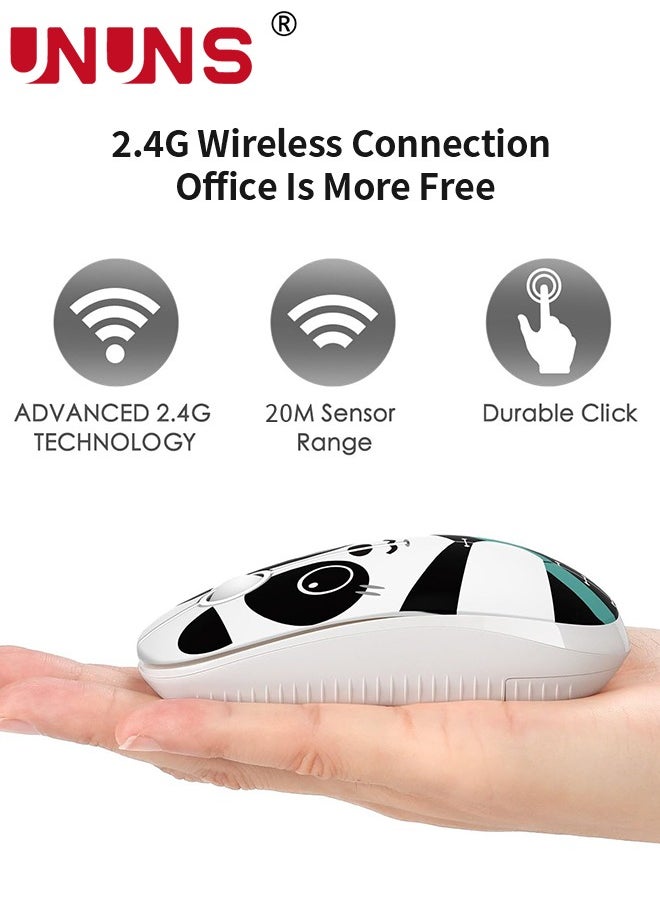 UNUNS Wireless Mouse,Cute Cartoon Pattern 2.4G Slim Portable Computer Mouse With Nano Receiver,Quiet Optical Mice 1600 DPI 3 Buttons,Precise Control For Notebook/PC/Laptop/Desktop,Panda White  - Image 3