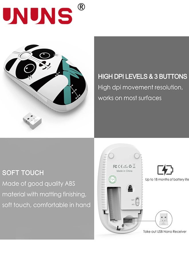 UNUNS Wireless Mouse,Cute Cartoon Pattern 2.4G Slim Portable Computer Mouse With Nano Receiver,Quiet Optical Mice 1600 DPI 3 Buttons,Precise Control For Notebook/PC/Laptop/Desktop,Panda White  - Image 5