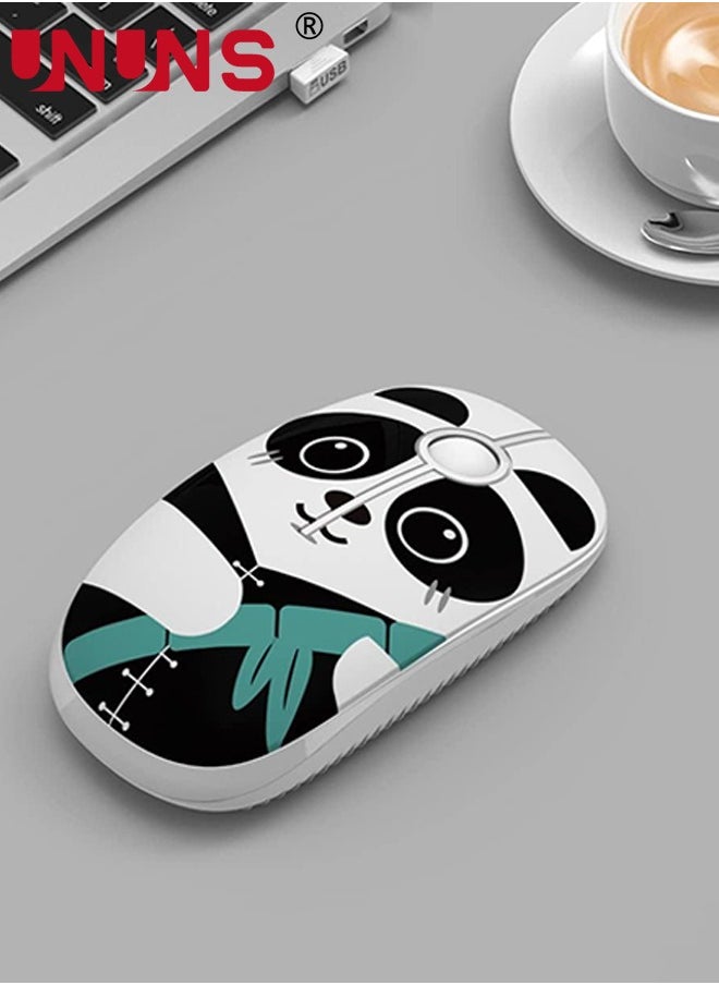 UNUNS Wireless Mouse,Cute Cartoon Pattern 2.4G Slim Portable Computer Mouse With Nano Receiver,Quiet Optical Mice 1600 DPI 3 Buttons,Precise Control For Notebook/PC/Laptop/Desktop,Panda White  - Image 2