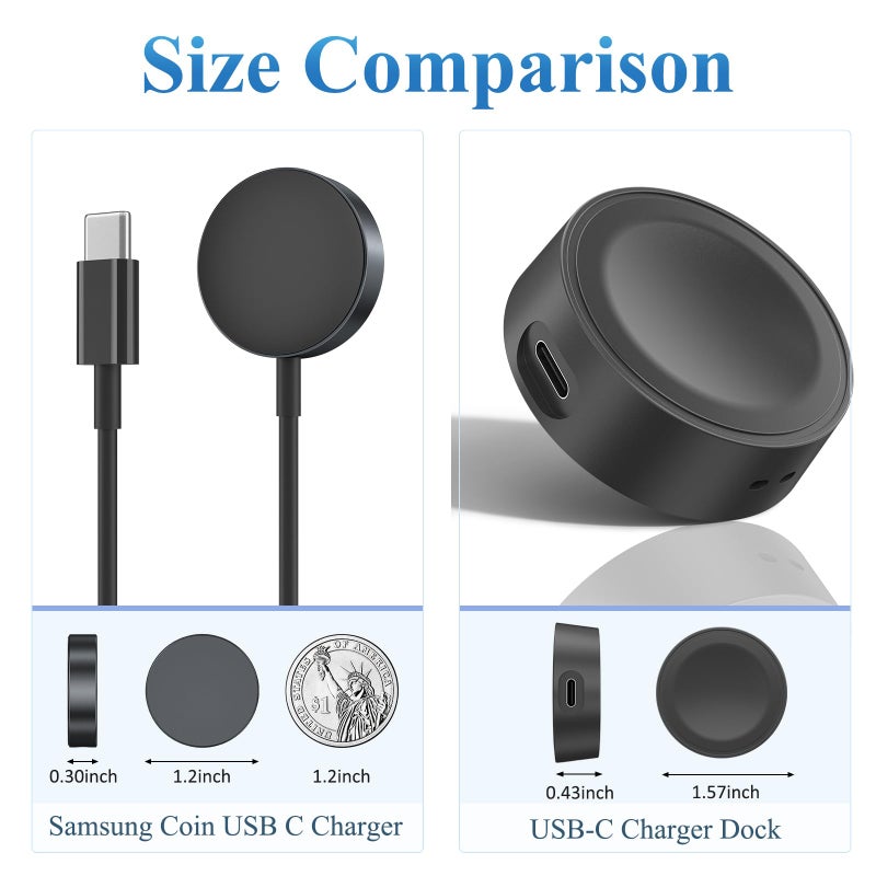 AK USB-C Charger Adapter for Samsung Galaxy Watch, 5W Upgraded Charging Cradle Dock Station for Galaxy Watch 7/6/5/5 Pro/4/4 Classic/3/Active 2 (Black) - Image 3