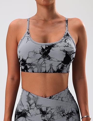 OVESPORT 3 Piece Women's Workout Sports Bras Seamless Tie-dye Strappy Gym Yoga Crop Bra - Image 4