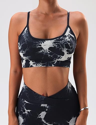 OVESPORT 3 Piece Women's Workout Sports Bras Seamless Tie-dye Strappy Gym Yoga Crop Bra - Image 5