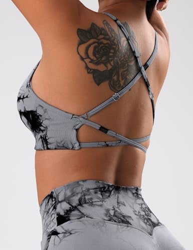 OVESPORT 3 Piece Women's Workout Sports Bras Seamless Tie-dye Strappy Gym Yoga Crop Bra - Image 3