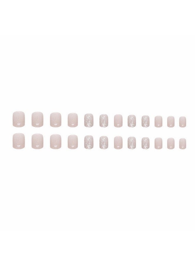 MISUD Short Square Press On Nails Squoval Fake Nails Glossy Glue On Nails Bling Glitter Acrylic Nails Gray Artificial Nails Sparkly Sequins Stick On False Nails With Design 24 Pcs - Image 2
