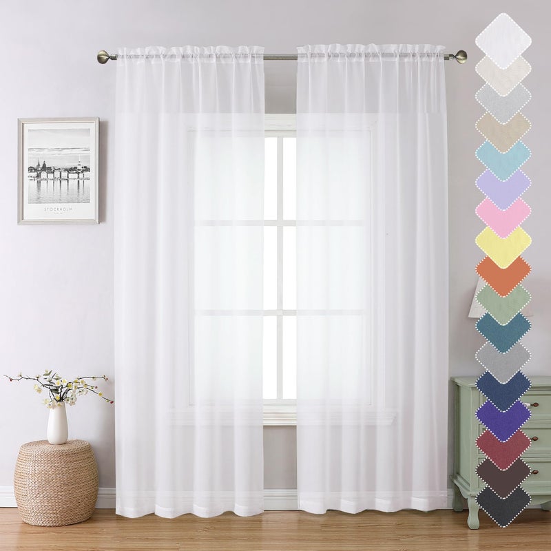 Lecloud White Sheer Curtains 84 Inches Long 2 Panels Airy Solid Voile Window Curtain Drapes Light Filtering Elegant Window Treatments for Bedroom Living Room with Rod Pocket 40 W x 84 L