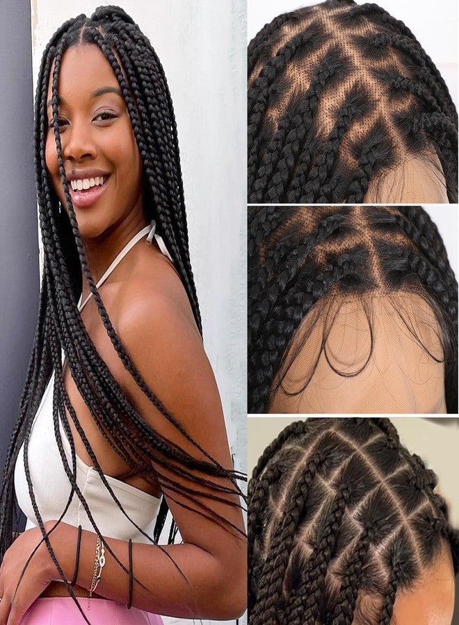 Lady Miranda Full Lace Braided Wigs for Black Women Knotless Box Braid Wig with Baby Hair 34" Glueless Wigs Box Braids Lace Front Synthetic Wig - Image 1