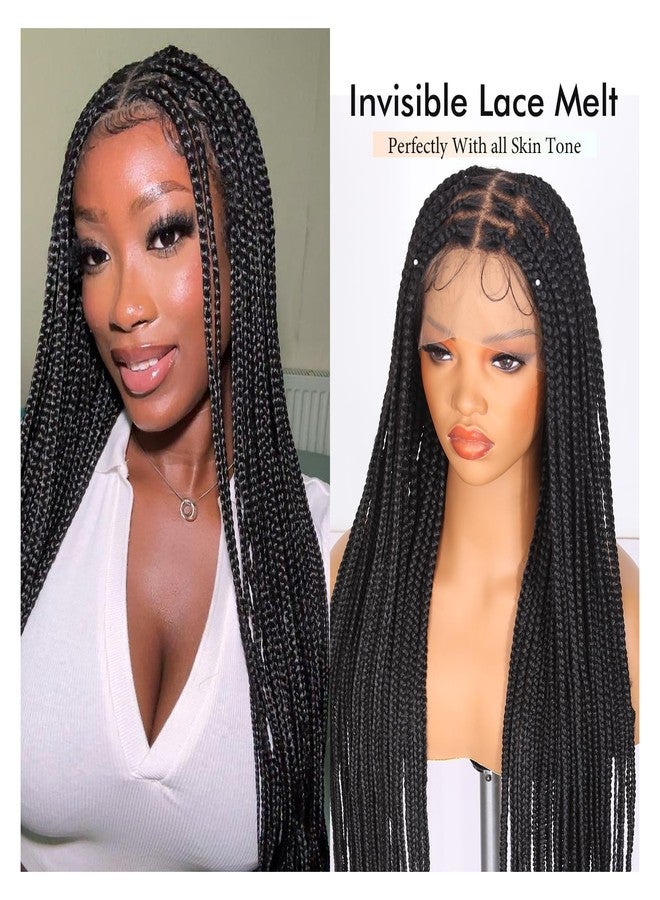Lady Miranda Full Lace Braided Wigs for Black Women Knotless Box Braid Wig with Baby Hair 34" Glueless Wigs Box Braids Lace Front Synthetic Wig - Image 4