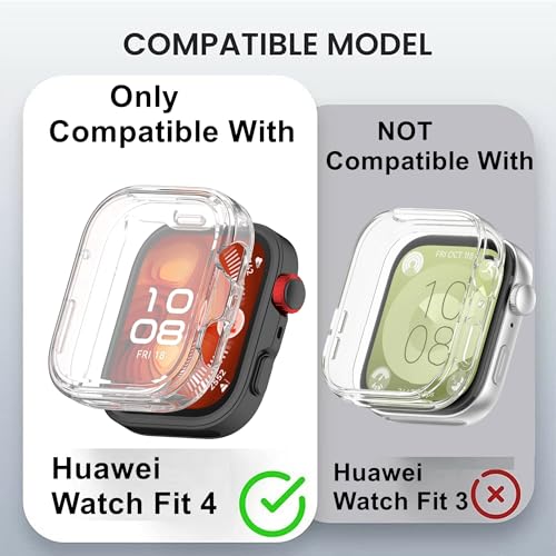 Wisely Protective Case Cover Compatible with Huawei Watch Fit 4 / Fit4 Pro SmartWatch Full Screen Protector Soft Case HD Clear, Transparent - Image 2