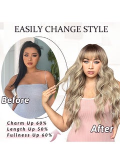 NAYOO Blonde Wigs With Bangs For Women Long Curly Wavy Hair Wigs Heat Resistant Synthetic Fiber Wigs For Daily Party Use 26 Inches (Dirty Blonde) 
