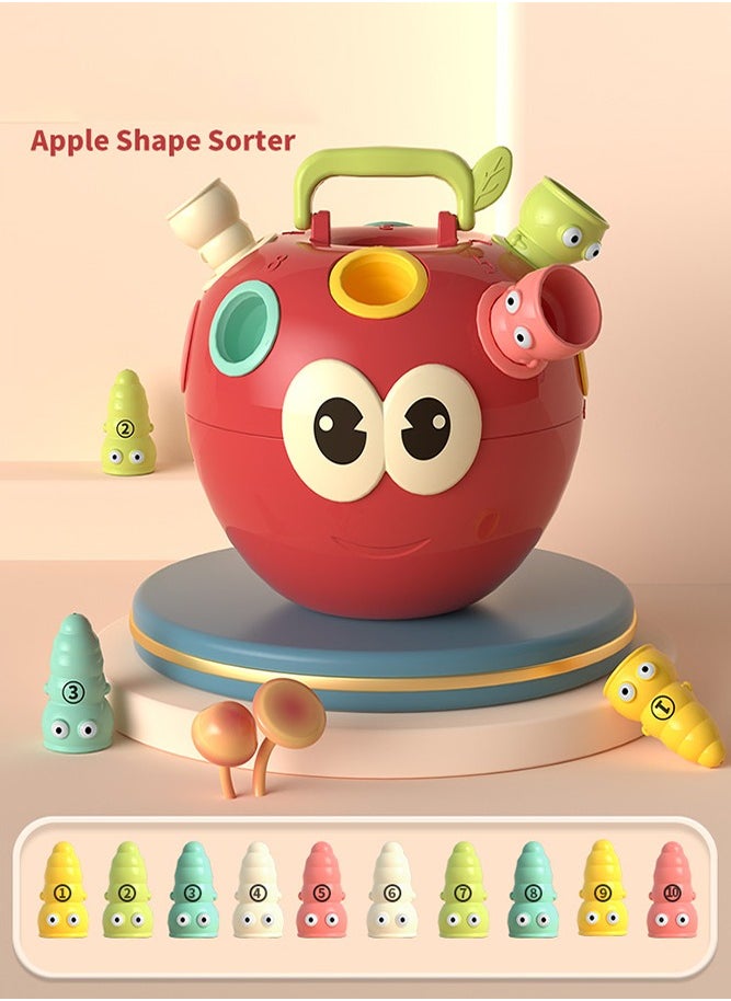 Baby Apple Puzzle Color Number Matching Game - Wooden Sorting and Stacking Toy for Toddler Boys and Girls, Shape Sorter with Color Recognition, a Perfect Learning Puzzle Gift