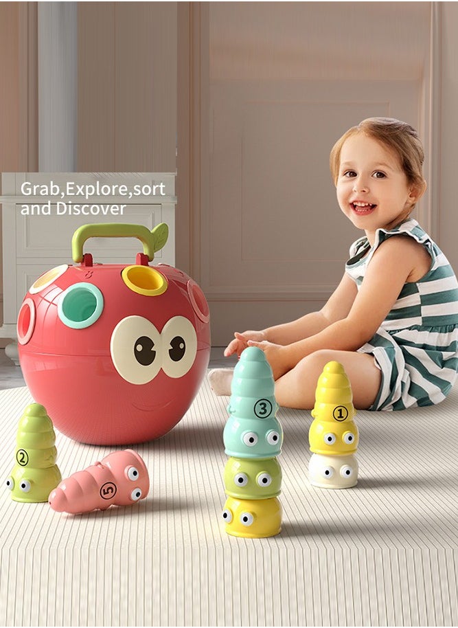 Baby Apple Puzzle Color Number Matching Game - Wooden Sorting and Stacking Toy for Toddler Boys and Girls, Shape Sorter with Color Recognition, a Perfect Learning Puzzle Gift