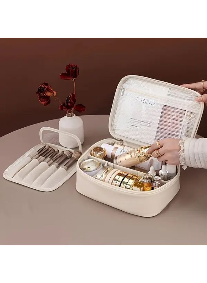 Pink Makeup Organizer Bag Travel Cosmetic Case Leakproof Multi Layer Compartment Brush Storage - Image 5
