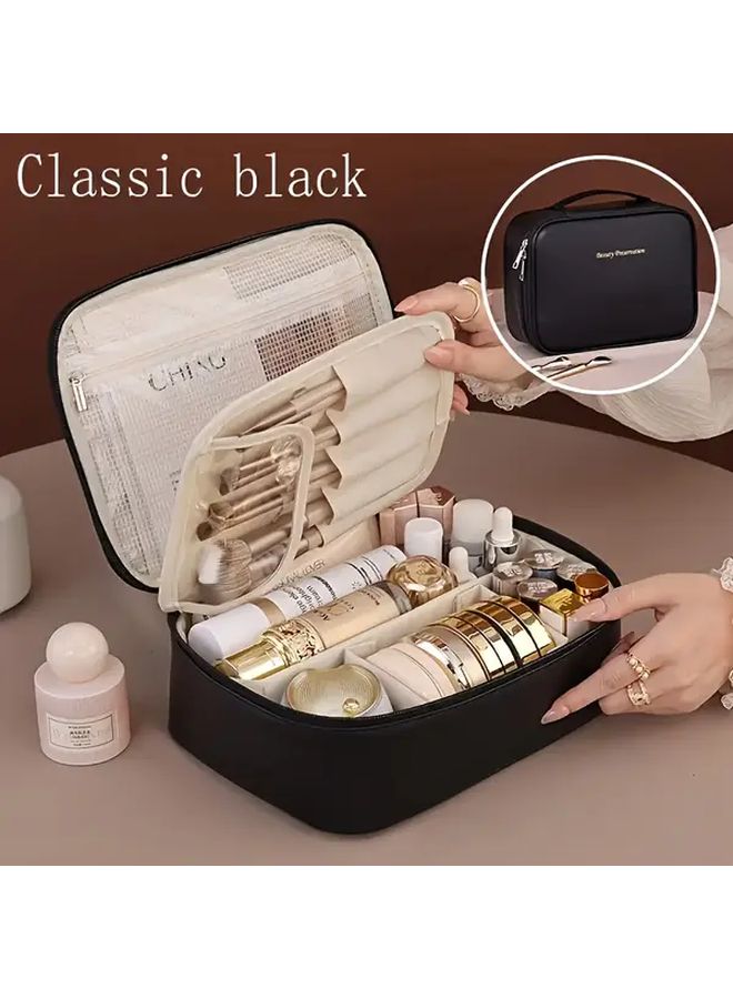 Pink Makeup Organizer Bag Travel Cosmetic Case Leakproof Multi Layer Compartment Brush Storage - Image 2