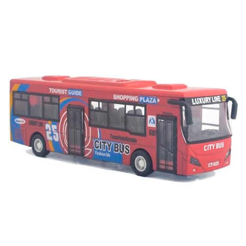 Ailejia City Bus Die Cast Pull Back Vehicles Mini Buses Model Car Toys With Lights and Music Boys Red Bus Toys - Image 1