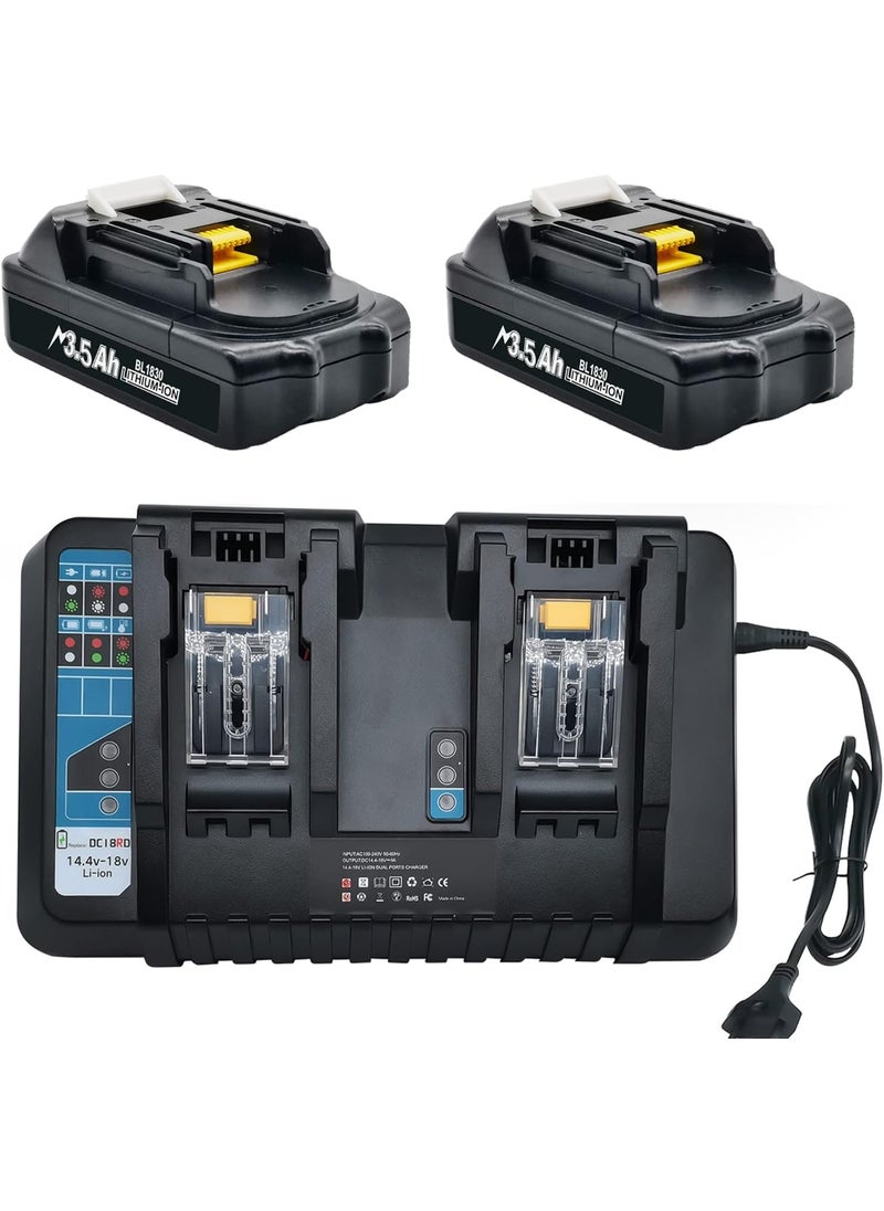 Powtree POWTREE Upgraded 35Ah 2Packs BL1860B Battery and DC18RD Charger Compatible with Makita 18V Battery BL1860 BL1850 BL1850B BL1840 BL1840B BL1830 BL1830B BL1815B LXT400 18Volt Power Tools Batteries  - Image 1