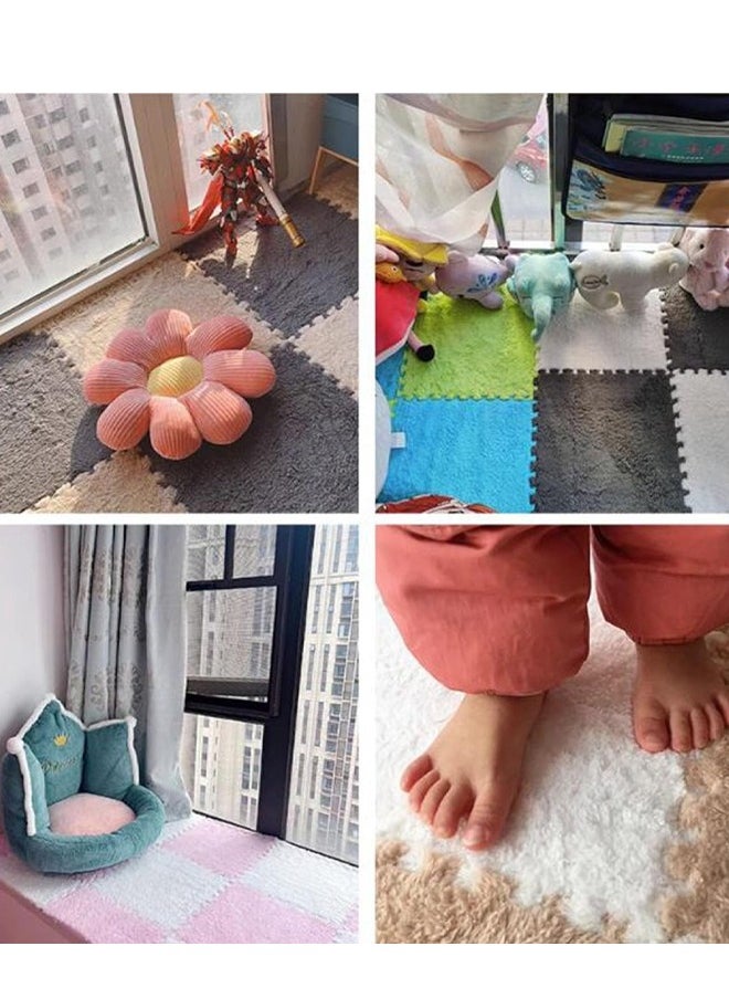 Thickened Foam Interlocking Floor Mat Fluffy Plush Interlocking Foam Tiles Soft Anti-Slip Puzzle Area Square Rug Playmat for Children Room Bedroom Home Playroom Decoration