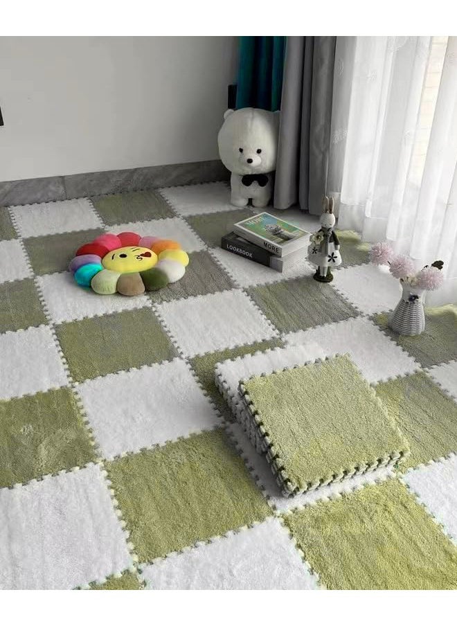 Thickened Foam Interlocking Floor Mat Fluffy Plush Interlocking Foam Tiles Soft Anti-Slip Puzzle Area Square Rug Playmat for Children Room Bedroom Home Playroom Decoration