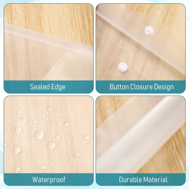 Zhehao 100 Pcs Clear Envelopes with Snap Button Closure A4 Letter Size Plastic Envelope Folder Poly Document File Folders for Home Office(Clear,Simple Style) - Image 4