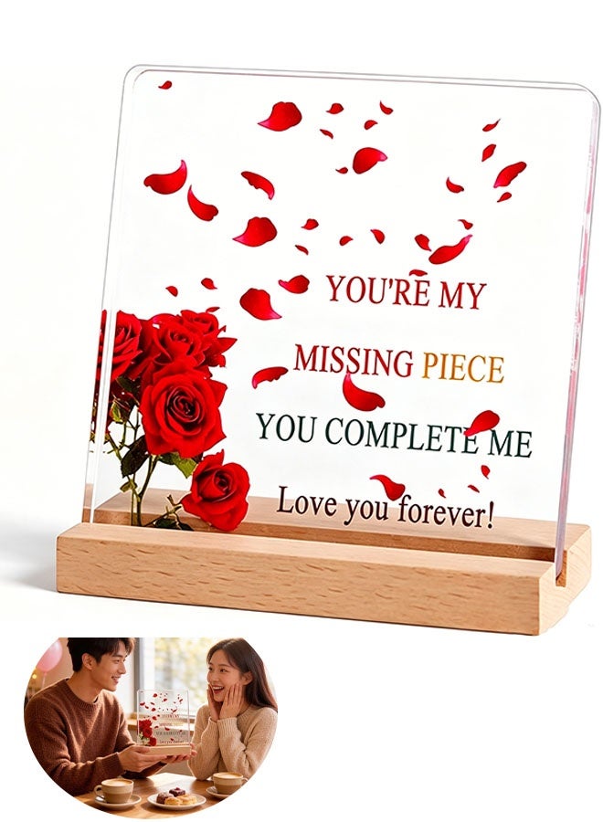 Happy D The best gift, suitable for him and her, for giving to a girlfriend or wife, for Valentine's Day, birthdays, weddings, anniversaries, souvenirs, 'You are my missing puzzle piece' rose acrylic plaque, a gift for a boyfriend - Image 4