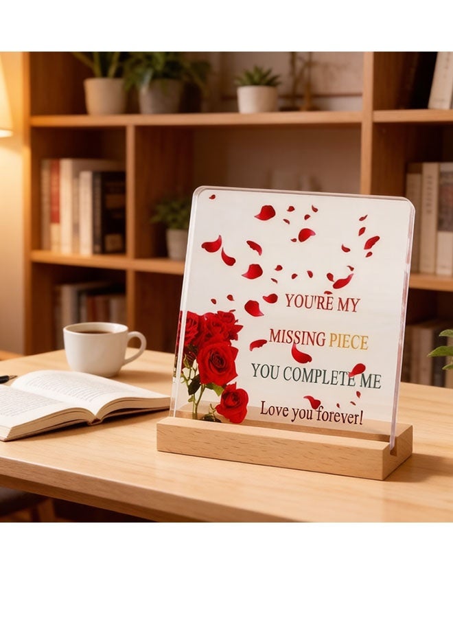Happy D The best gift, suitable for him and her, for giving to a girlfriend or wife, for Valentine's Day, birthdays, weddings, anniversaries, souvenirs, 'You are my missing puzzle piece' rose acrylic plaque, a gift for a boyfriend - Image 5
