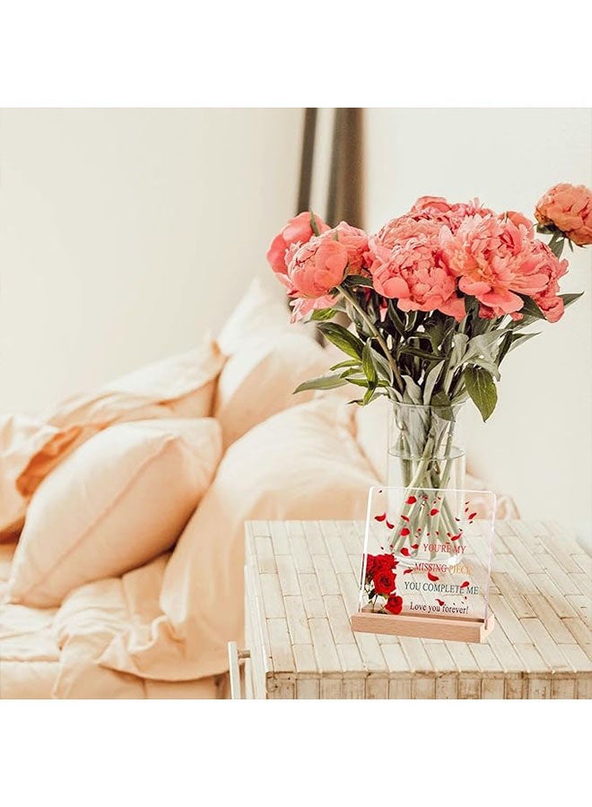 Happy D The best gift, suitable for him and her, for giving to a girlfriend or wife, for Valentine's Day, birthdays, weddings, anniversaries, souvenirs, 'You are my missing puzzle piece' rose acrylic plaque, a gift for a boyfriend - Image 2
