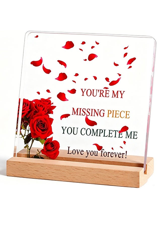 Happy D The best gift, suitable for him and her, for giving to a girlfriend or wife, for Valentine's Day, birthdays, weddings, anniversaries, souvenirs, 'You are my missing puzzle piece' rose acrylic plaque, a gift for a boyfriend - Image 1