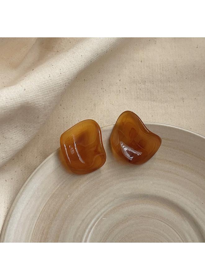 Retro Elegant Brown Earrings Female Geometric Blooming Acrylic Earrings Personality Fashion High Sense Earrings