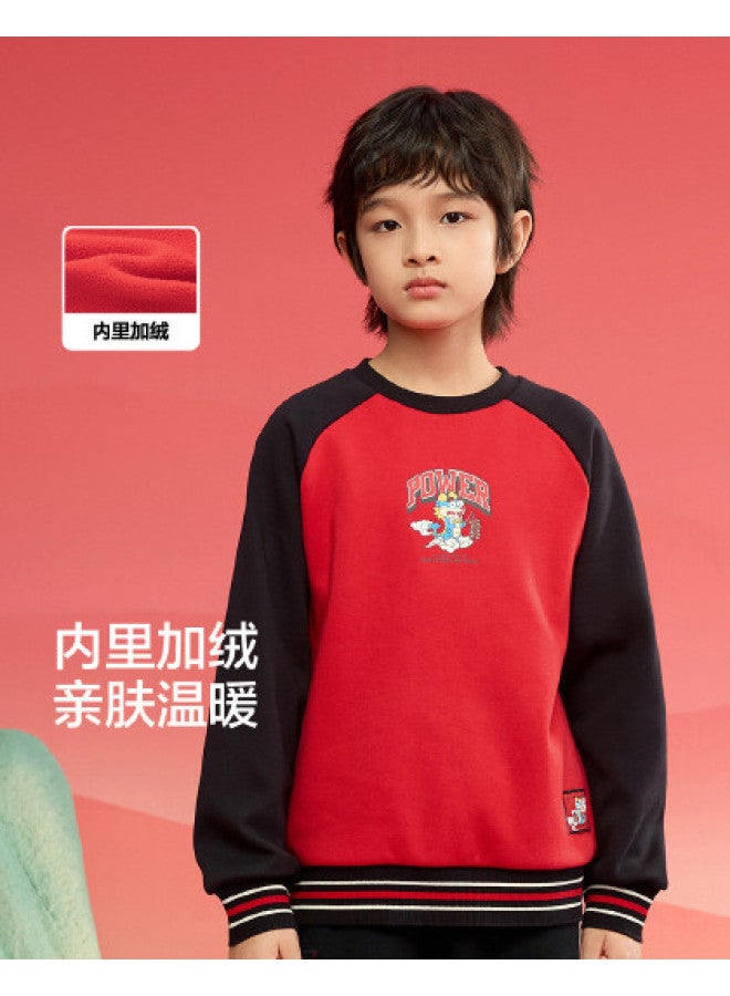 Balabala Fleece-lined Chinese Style Printed Kids' Hoodie With Embroidery, Boys' Long-sleeve Loose Top - 2025 Spring New Arrival Children's Clothing - Image 1