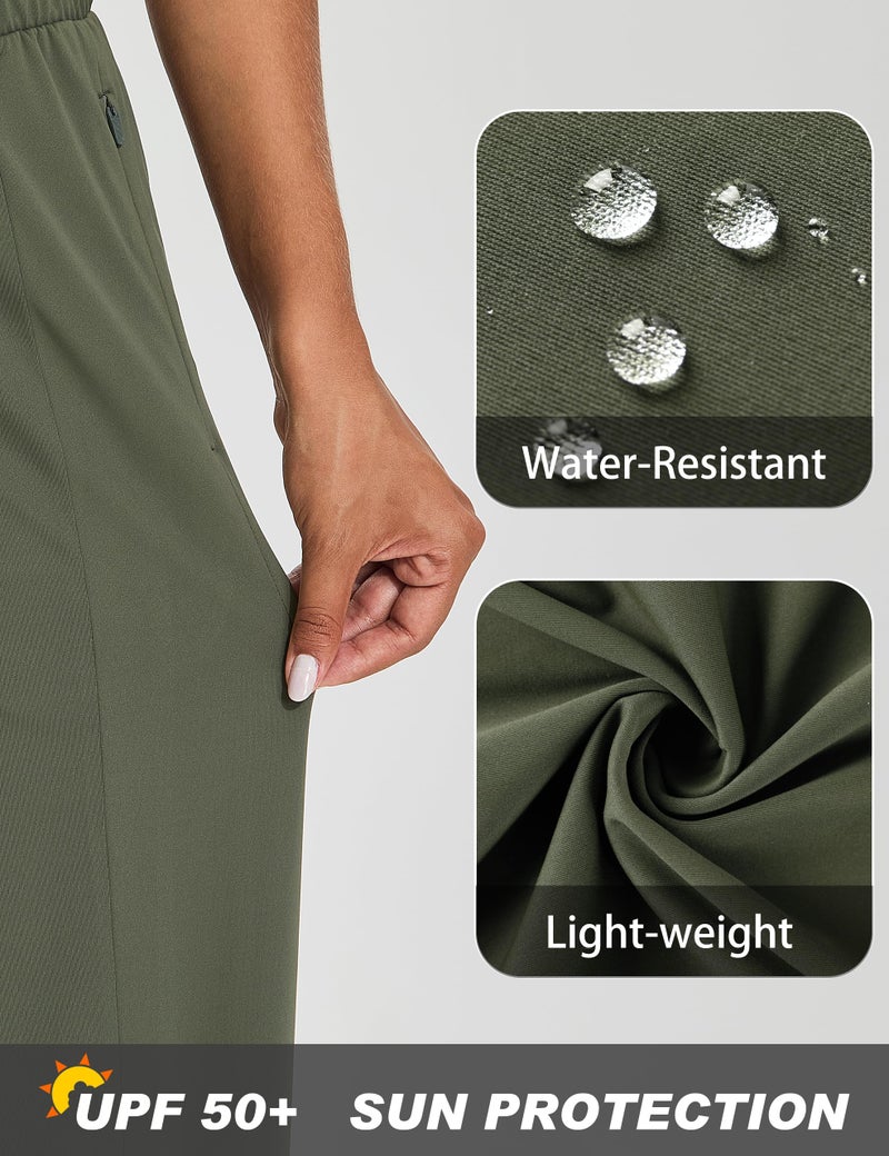 EZRUN Women's Wide Leg Golf Dress Pants 27"/29"/31" Flowy Travel Work Slacks Trousers UPF 50+ Business Casual Outfits Palazzo Pants Light Army Green - Image 4
